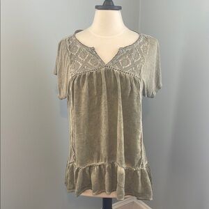 Boho Chic Olive Green Babydoll Women's Top